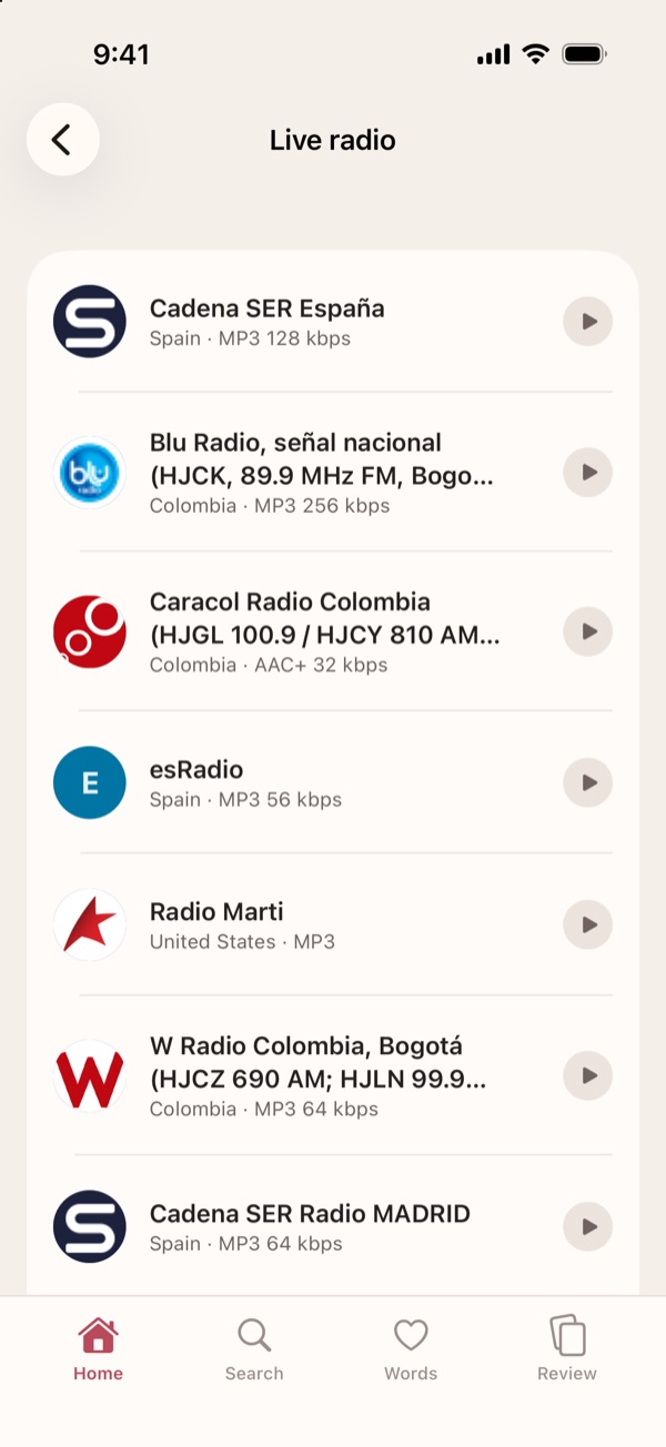 Live radio in Spanish: Cadena SER, Blu Radio, Caracol Radio, esRadio and more, from Spain, Colombia and the United States.